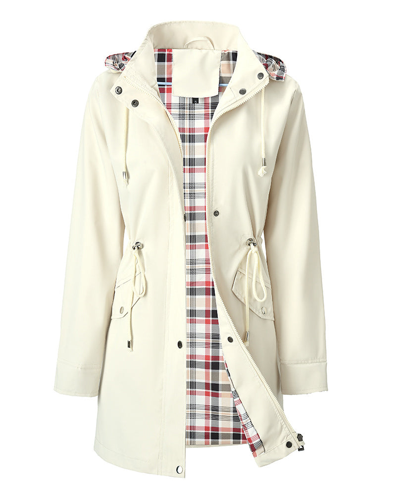 Dame Lang Vanntett Trenchcoat Med Hette
