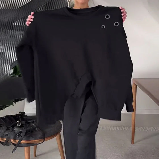 Ensfarget casual genser med rund hals og splitt