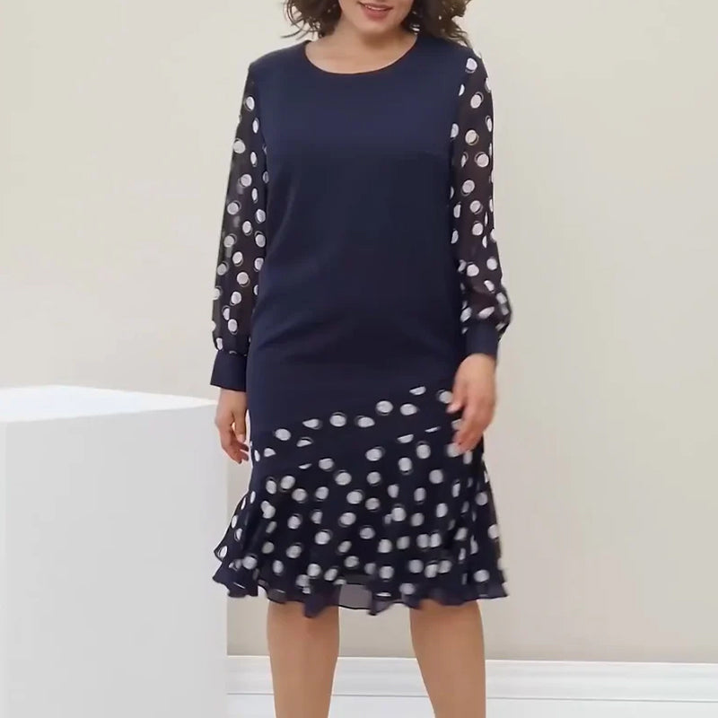 Kjole Rund Hals Lange Ermer Polka Dot
