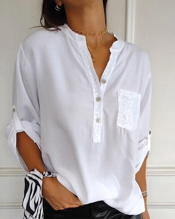 Løs casual topp med paljetter og patchwork