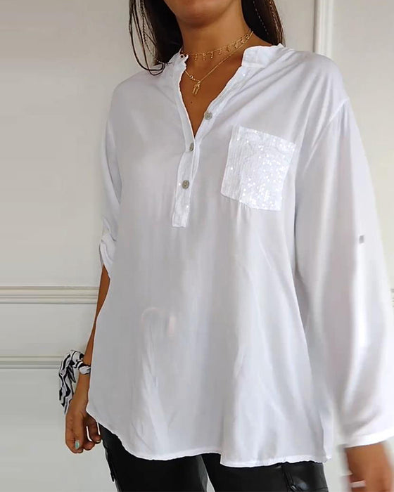 Løs casual topp med paljetter og patchwork