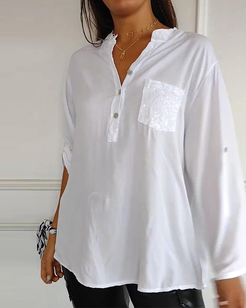 Løs casual topp med paljetter og patchwork