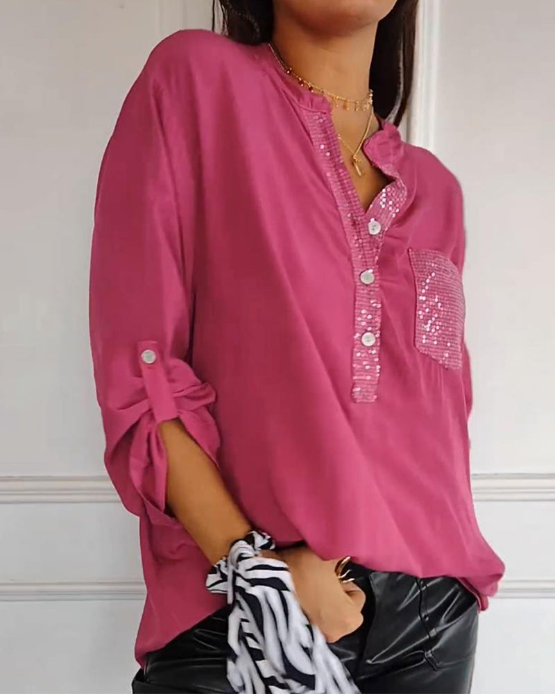 Løs casual topp med paljetter og patchwork