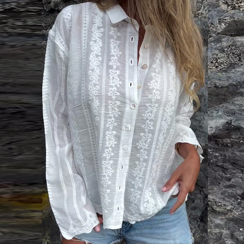 Skjorte Brodert Hulldesign Polo Krage Uformell