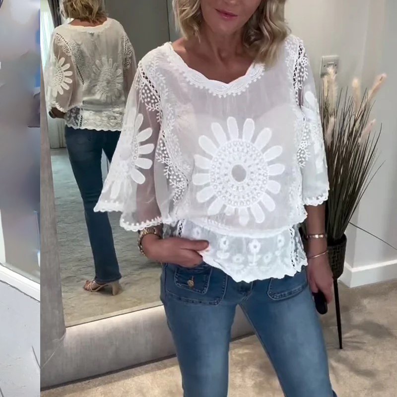 Bluse Brodert Flagermus Knipling