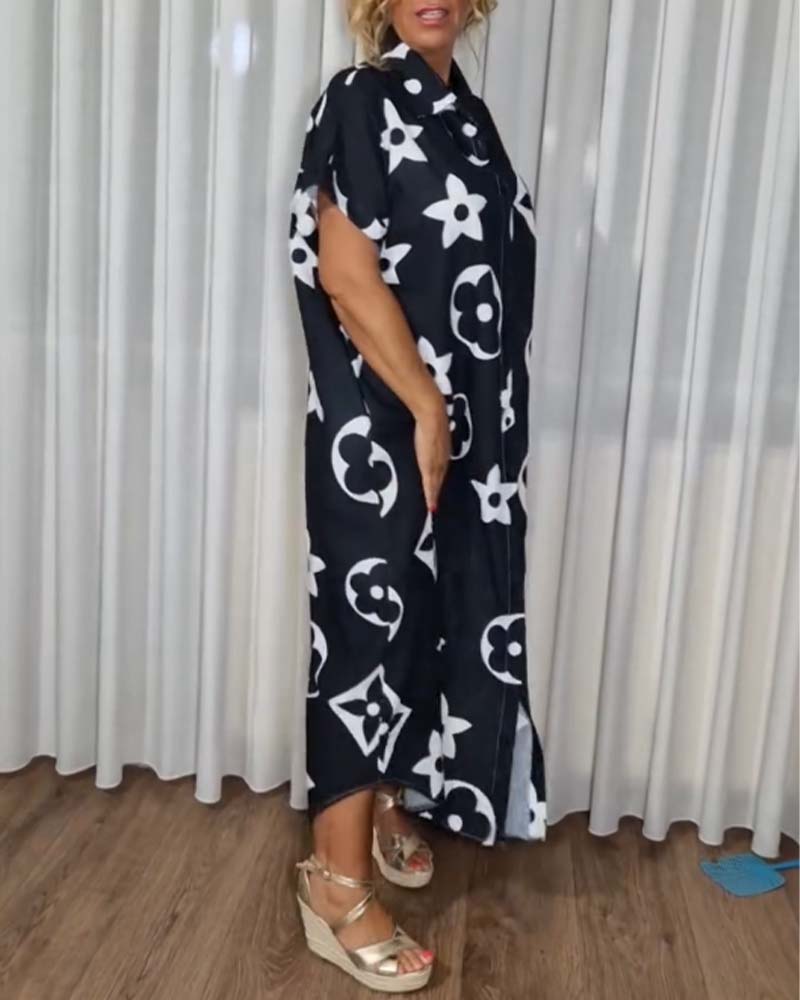 Uformell kjole med jakkeslag med kontrasttrykk