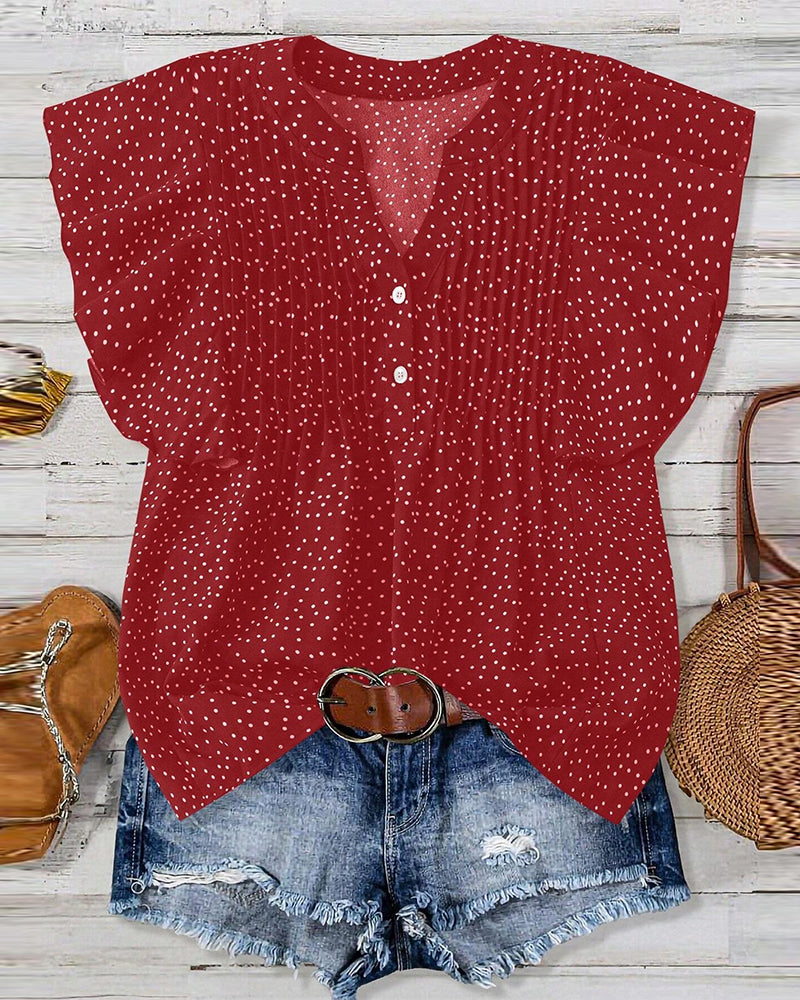 Bluse Volangerm V-Hals Prikkete