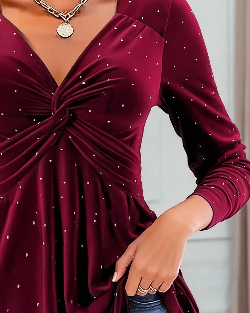 Topp Med V-Hals Og Glitrende Knutedesign
