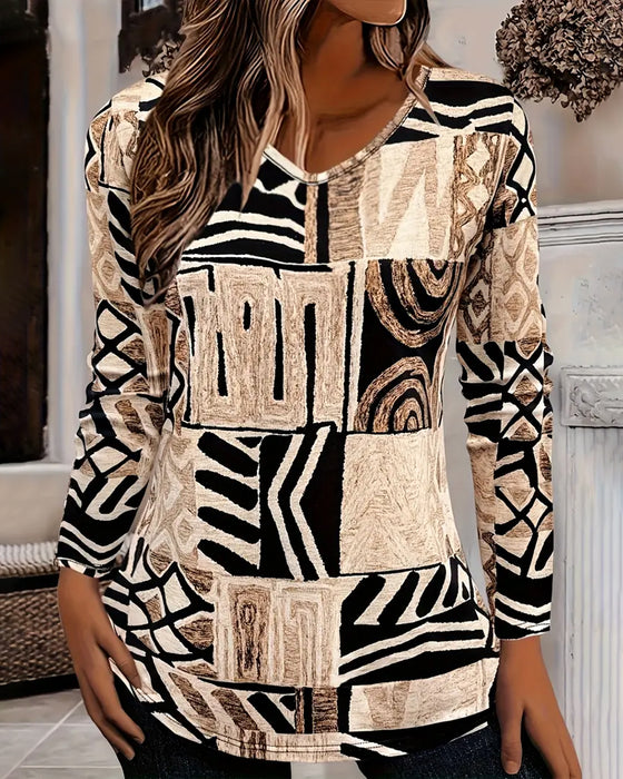 Top Med Vintage Stil, Geometrisk Mønster Och Trykt Detalj