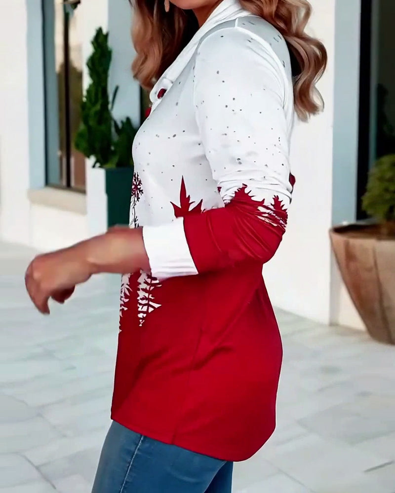 T-skjorte med avslappet julenissetrykk og lange ermer