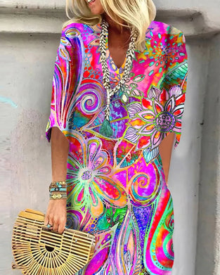 Kjole Fargerik Blomstermønster