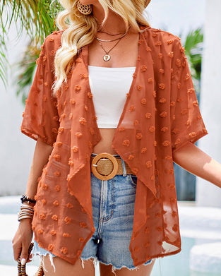 Ensfarget jacquard halvermet tynn overfrakk