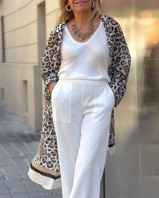 Leopard-print jakkeslag casual lang kåpe