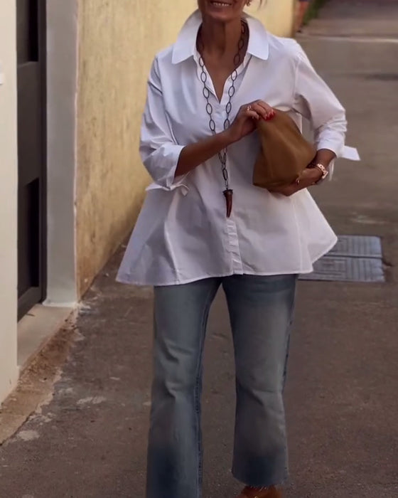 Langermet Casualskjorte Med Jakkeslag