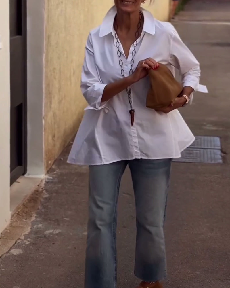 Langermet Casualskjorte Med Jakkeslag