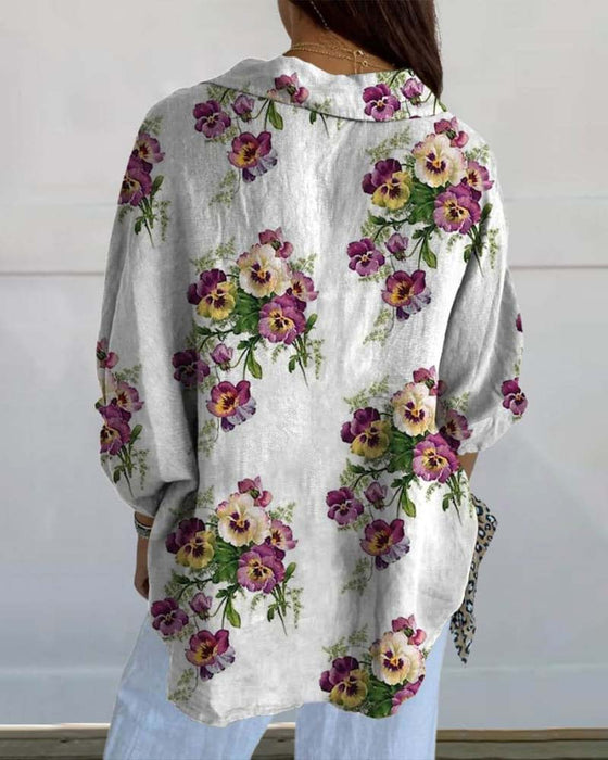 Uformell skjorte med tre kvart ermer med blomstertrykk