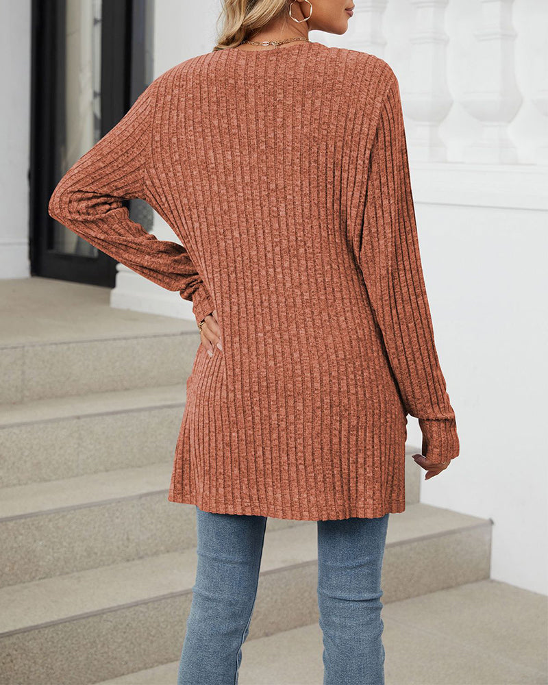 Uformell ensfarget cardigan med lang ermet lomme