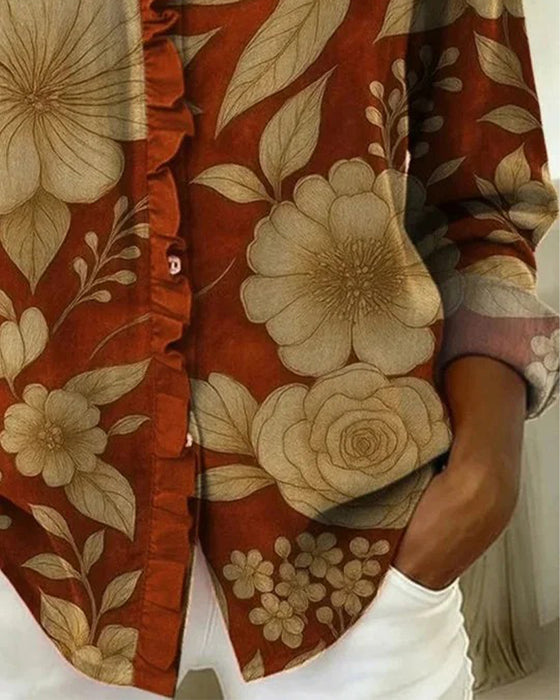 Bluse med retrotrykk, lange ermer