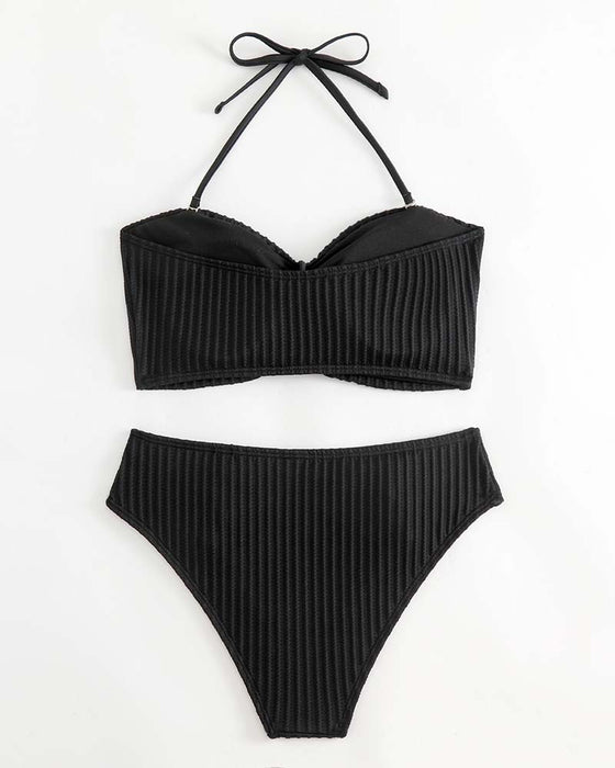 Badedrakt Halter Ensfarget Stripet