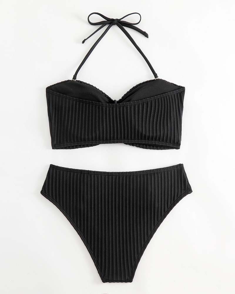 Badedrakt Halter Ensfarget Stripet