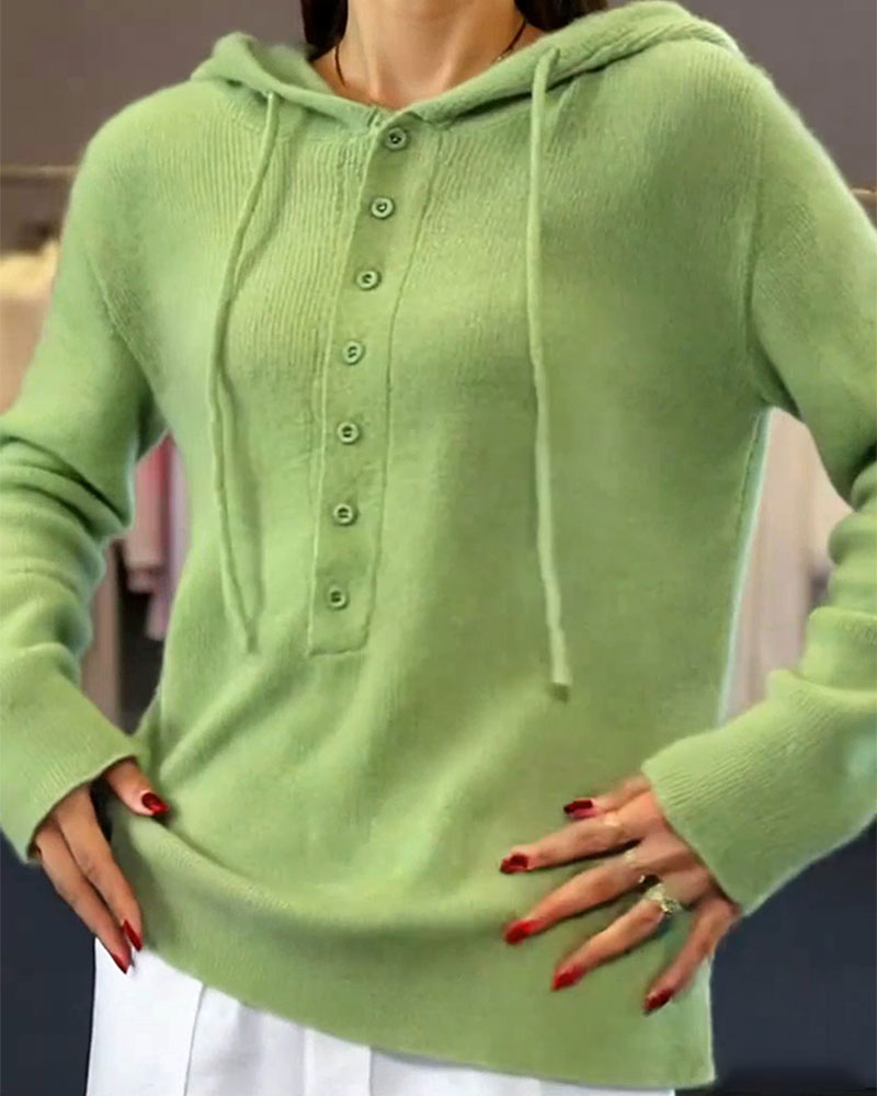 Pullover Ensfarget Moteriktig Med Hette