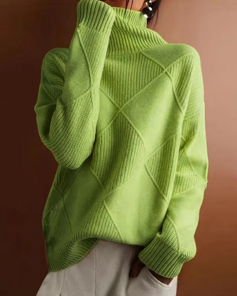 Enkel ensfarget diamantmønster og elegant turtleneck-genser