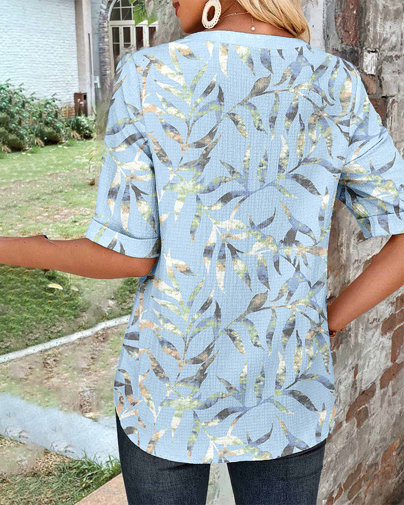 Bluse Kortermet Falsk Lomme Trykk