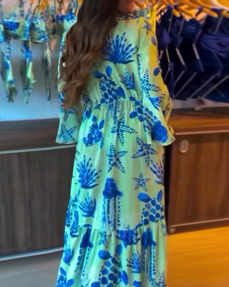 Ferie Printet Badedrakt med Flare - ärmer