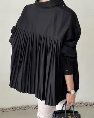 Bluse Stilig Ensfarget Plissert