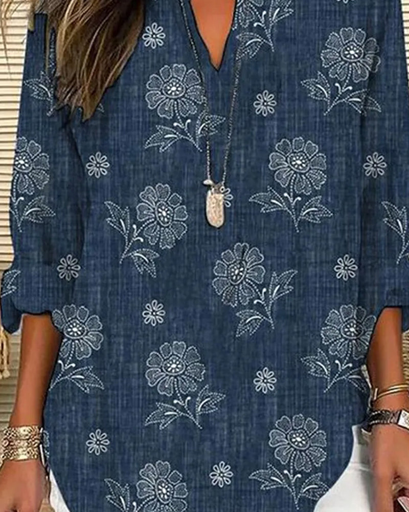 Casual bluse med blomstertrykk