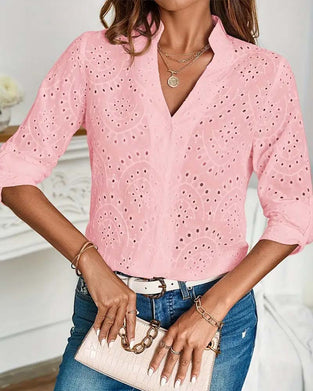 V-hals hul ensfarget elegant topp