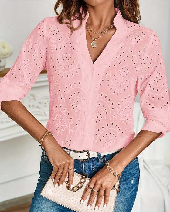 V-hals hul ensfarget elegant topp