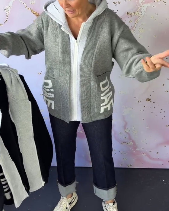 Casual Langermet Genserjakke med Bokstaver