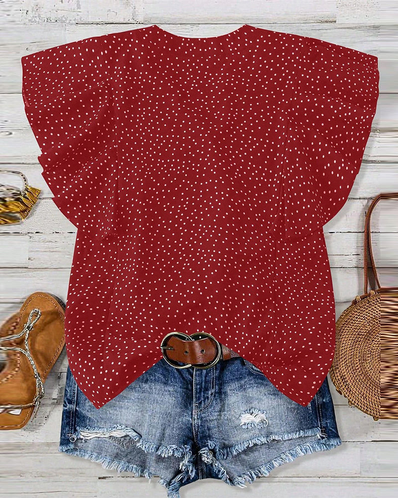 Bluse Volangerm V-Hals Prikkete