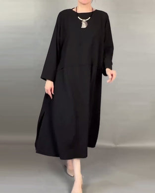 Plus Size Løs Kjole Med Knapper I Ensfarge