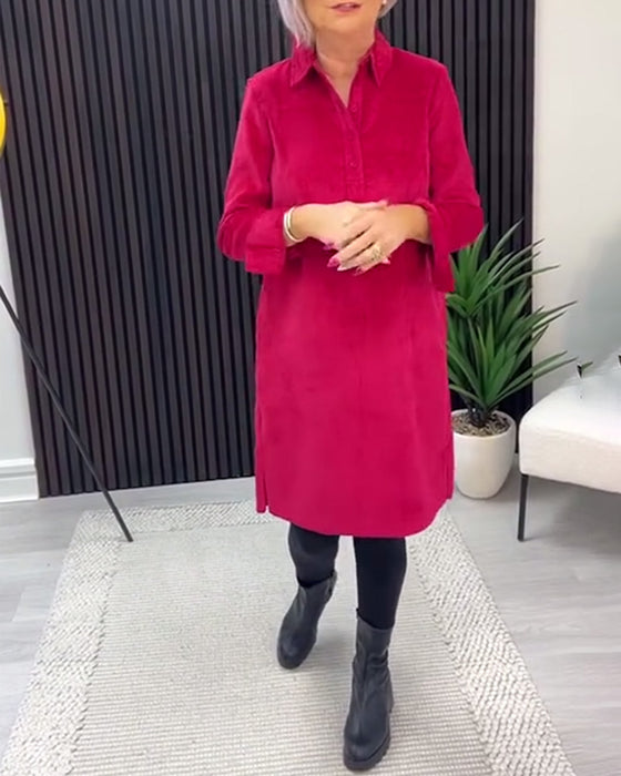 Helfarget Langermet Kjole Med Revers