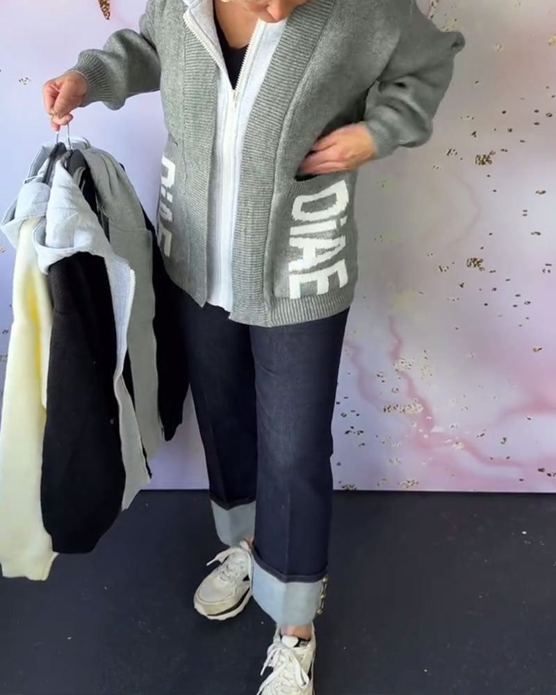 Casual Langermet Genserjakke med Bokstaver