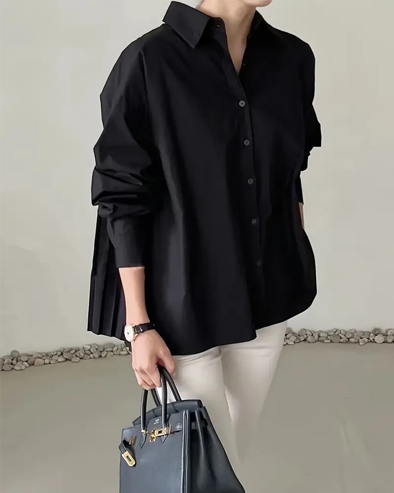 Bluse Stilig Ensfarget Plissert