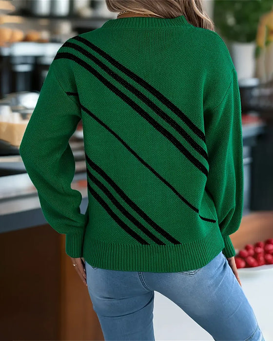 Genser Diagonal Stripet Rund Hals