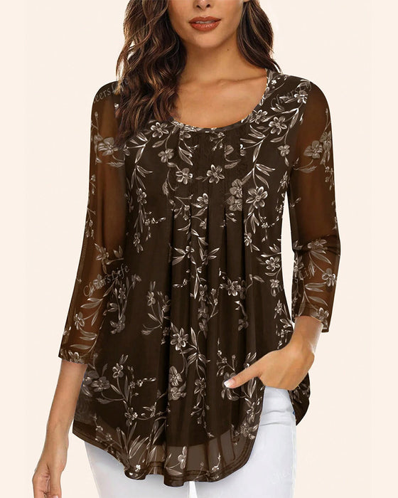 Topp Rund Hals Plisserte Blomster