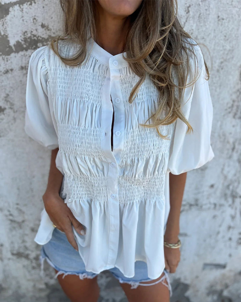 Bluse Casual Mote Kort Erme Enfarget