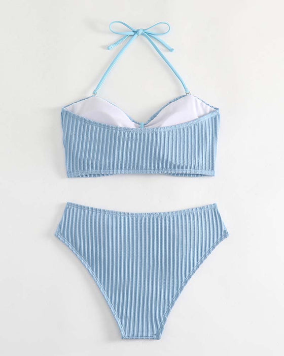 Badedrakt Halter Ensfarget Stripet