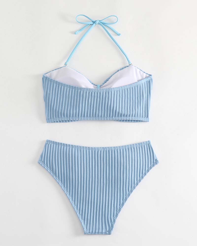 Badedrakt Halter Ensfarget Stripet