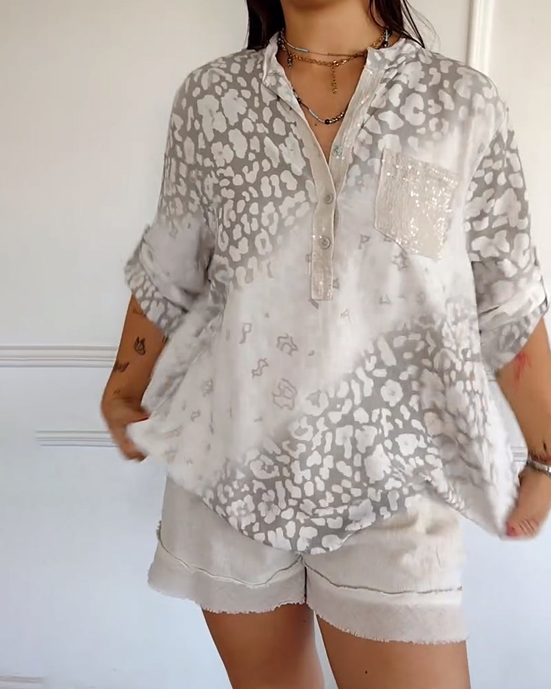 Bluse avslappet stativ krage trykt