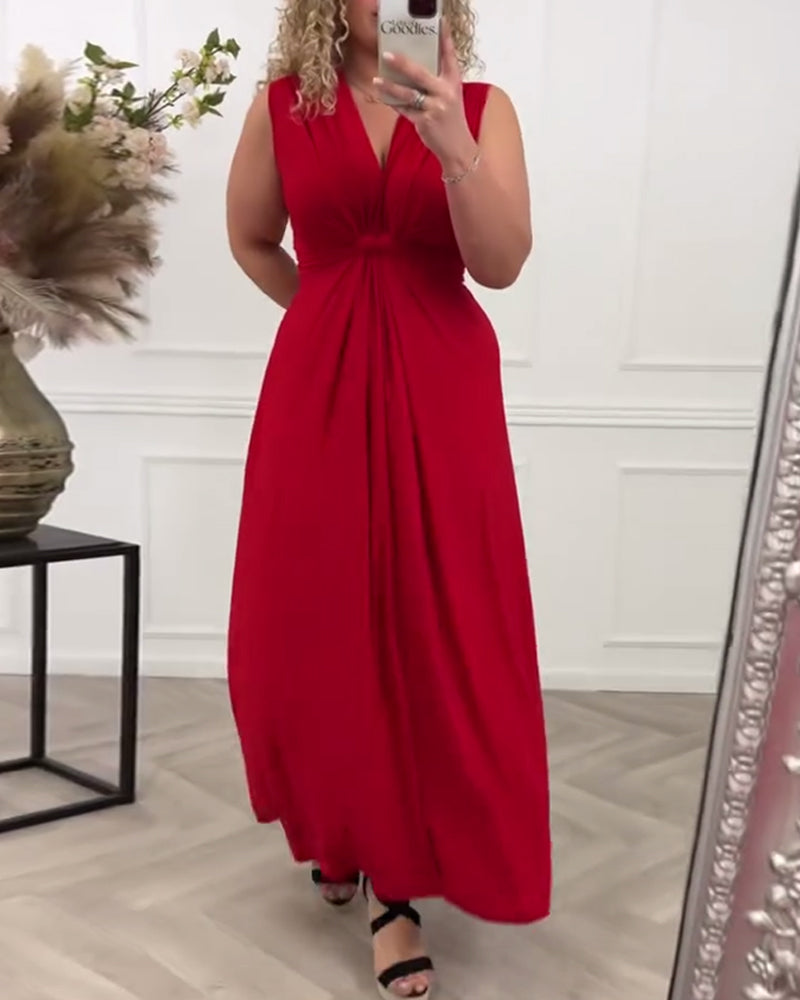 Ermeløs ensfarget twist elegant kjole
