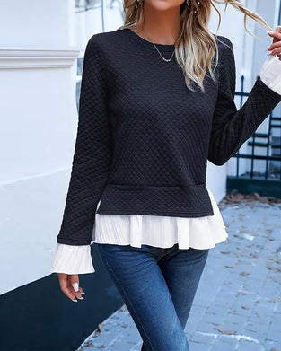 Topp Blonder Kontrast Rund Hals