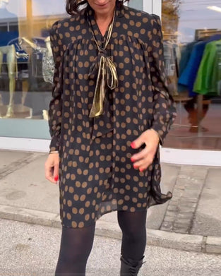 Polka Dot Langermet Kjole