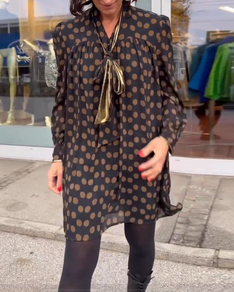 Polka Dot Langermet Kjole