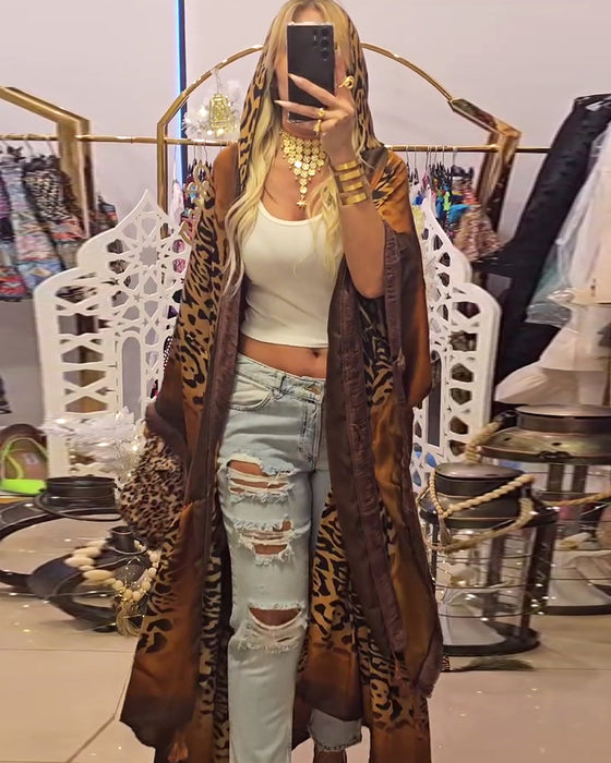Frakk Batwingerm Leopardtrykk