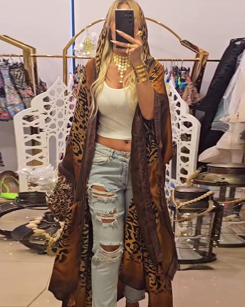 Frakk Batwingerm Leopardtrykk